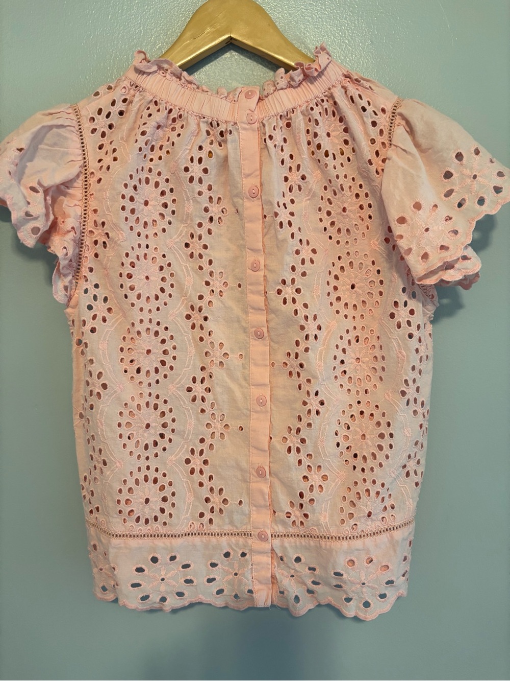 Jennifer & Grace Pink Eyelet Ruffle Neck Blouse - Picture 2 of 6